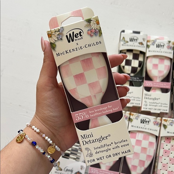 MacKenzie-Childs Pink and White Mini Detangler Brush